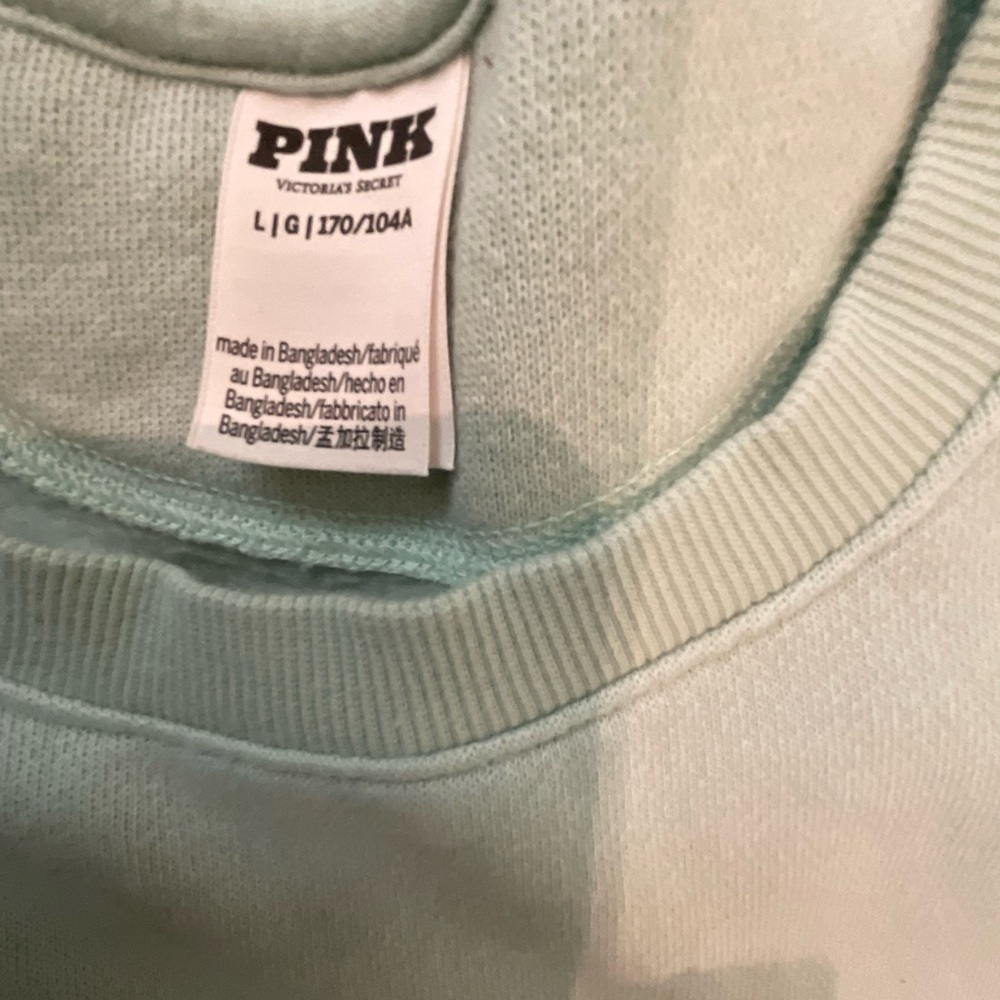 PINK Victoria's Secret Sage Green Crewneck Sweatshirt with Stripe Logo - Picture 7 of 8